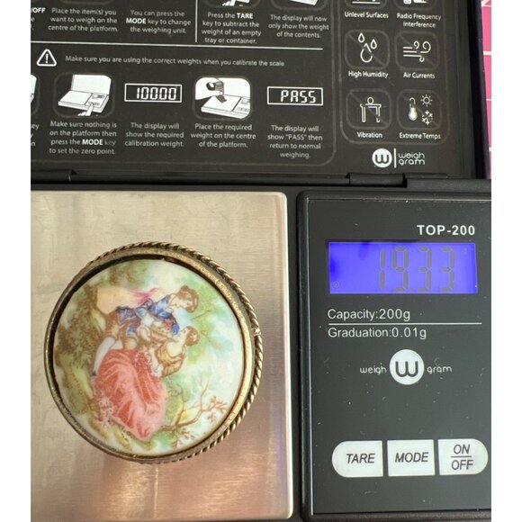 Vintage Porcelain Transferware Brooch Courting Couple Gold Tone Round Estate 1.5 - Picture 7 of 7